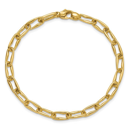 14K Yellow Gold Polished Fancy Wavy Elongated Oval Link Bracelet