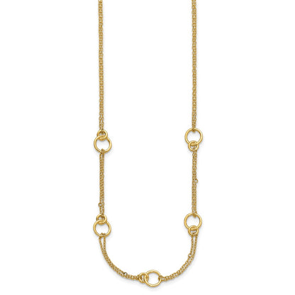 14K Yellow Gold Polished 2 Strand Double Circle W/ 2In Ext. Necklace