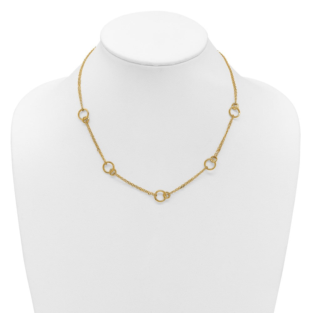 14K Yellow Gold Polished 2 Strand Double Circle W/ 2In Ext. Necklace