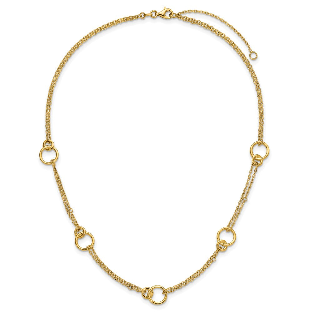 14K Yellow Gold Polished 2 Strand Double Circle W/ 2In Ext. Necklace