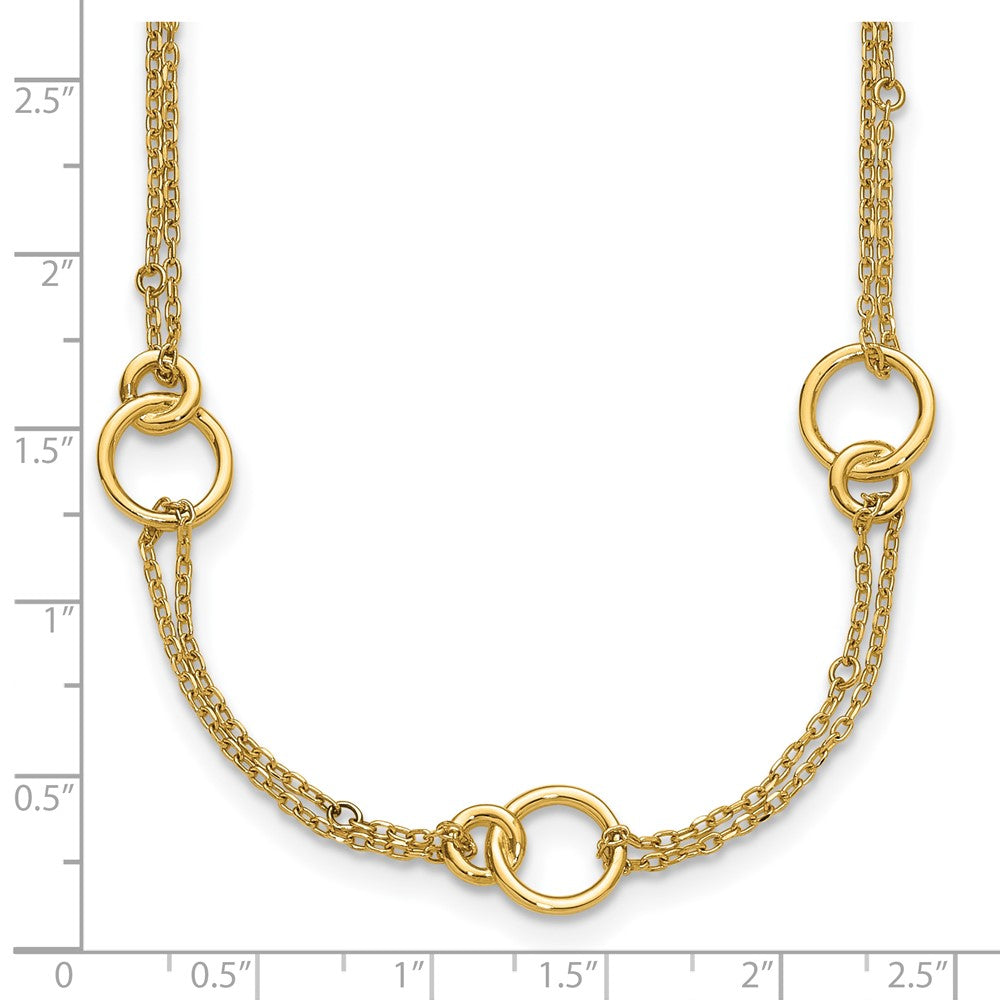14K Yellow Gold Polished 2 Strand Double Circle W/ 2In Ext. Necklace