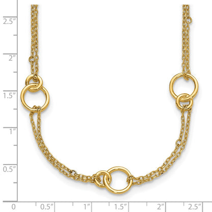 14K Yellow Gold Polished 2 Strand Double Circle W/ 2In Ext. Necklace