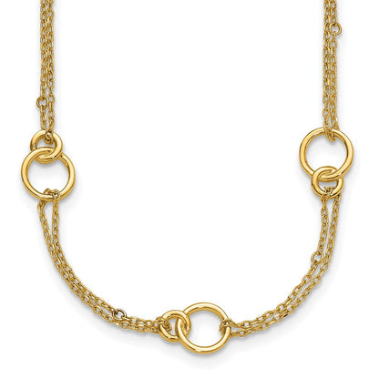 14K Yellow Gold Polished 2 Strand Double Circle W/ 2In Ext. Necklace