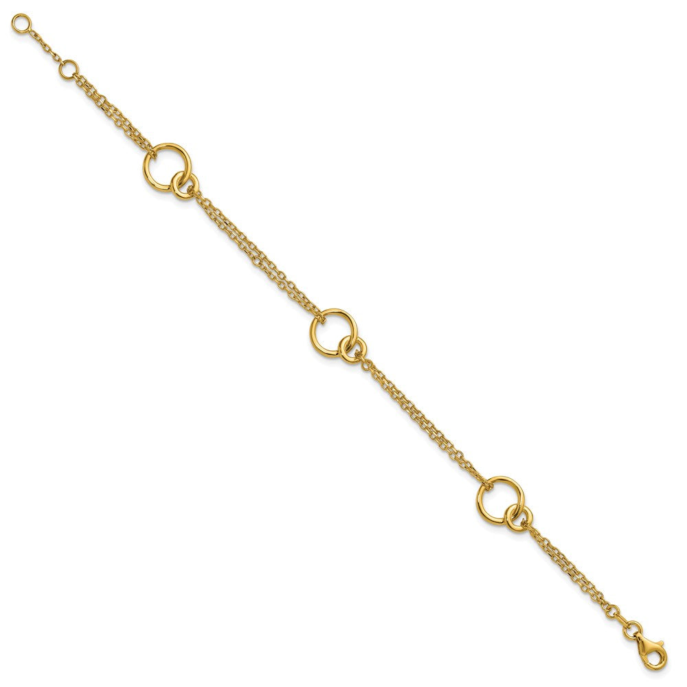 14K Yellow Gold Polished 2 Strand Double Circle W/ .5In Ext. Bracelet