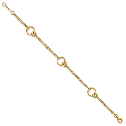 14K Yellow Gold Polished 2 Strand Double Circle W/ .5In Ext. Bracelet