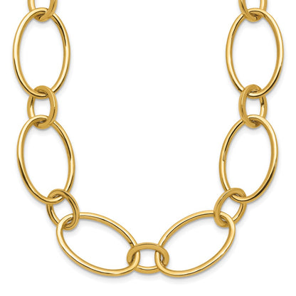 14K Yellow Gold Polished Fancy Mixed Oval Link Necklace
