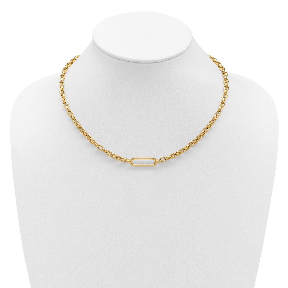 14K Yellow Gold Polished Fancy Elongated Oval Link Necklace
