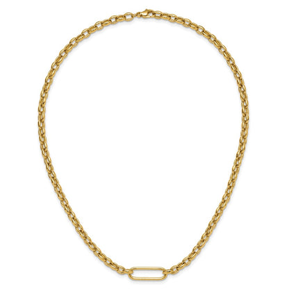 14K Yellow Gold Polished Fancy Elongated Oval Link Necklace
