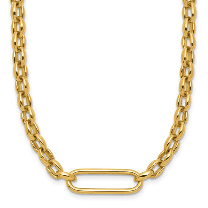 14K Yellow Gold Polished Fancy Elongated Oval Link Necklace