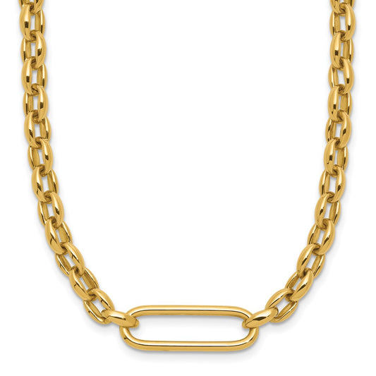 14K Yellow Gold Polished Fancy Elongated Oval Link Necklace