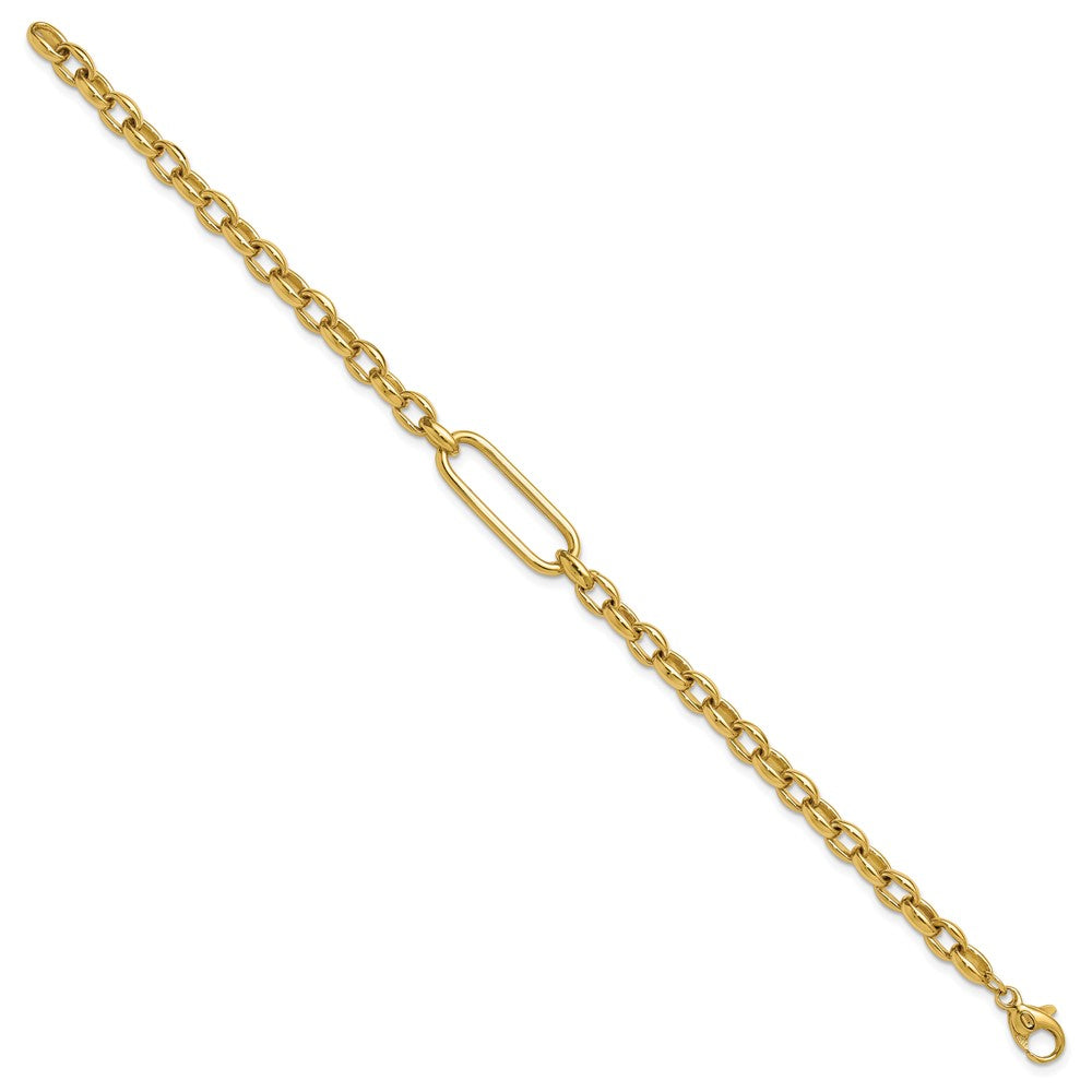 14K Yellow Gold Polished Fancy Elongated Oval Link Bracelet