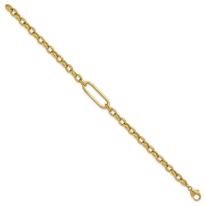 14K Yellow Gold Polished Fancy Elongated Oval Link Bracelet