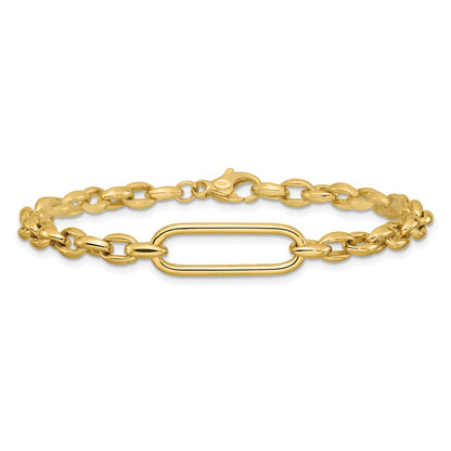 14K Yellow Gold Polished Fancy Elongated Oval Link Bracelet