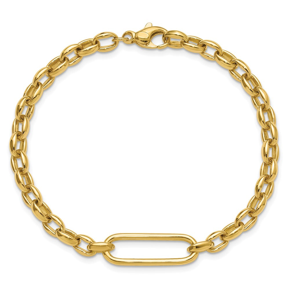 14K Yellow Gold Polished Fancy Elongated Oval Link Bracelet