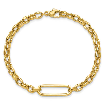 14K Yellow Gold Polished Fancy Elongated Oval Link Bracelet
