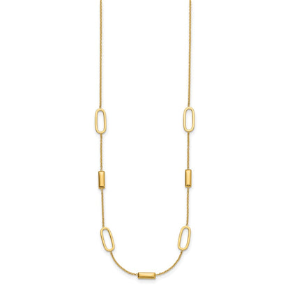 14K Yellow Gold Polished Elongated Oval And Bar 2In Ext. Necklace