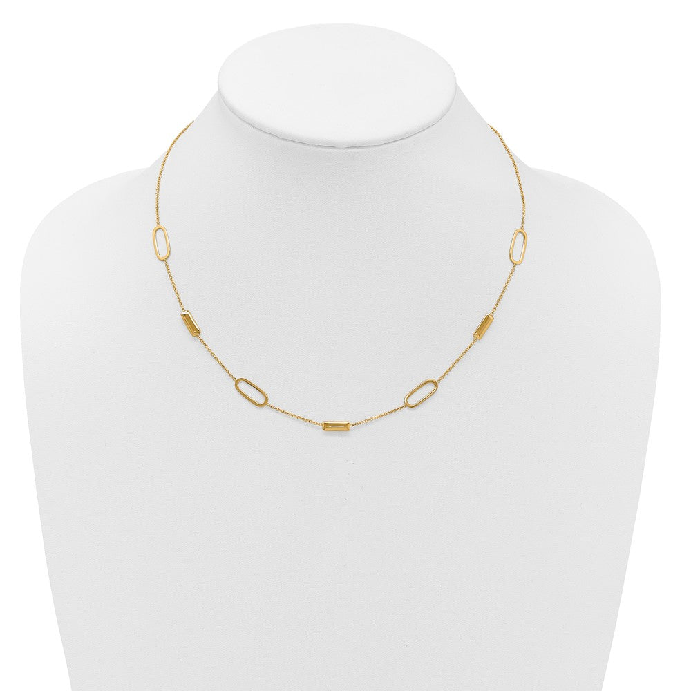 14K Yellow Gold Polished Elongated Oval And Bar 2In Ext. Necklace