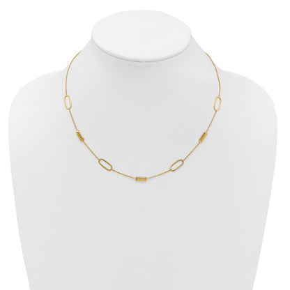 14K Yellow Gold Polished Elongated Oval And Bar 2In Ext. Necklace