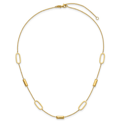 14K Yellow Gold Polished Elongated Oval And Bar 2In Ext. Necklace