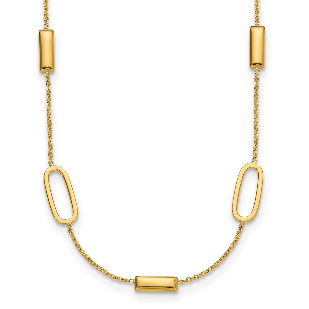 14K Yellow Gold Polished Elongated Oval And Bar 2In Ext. Necklace