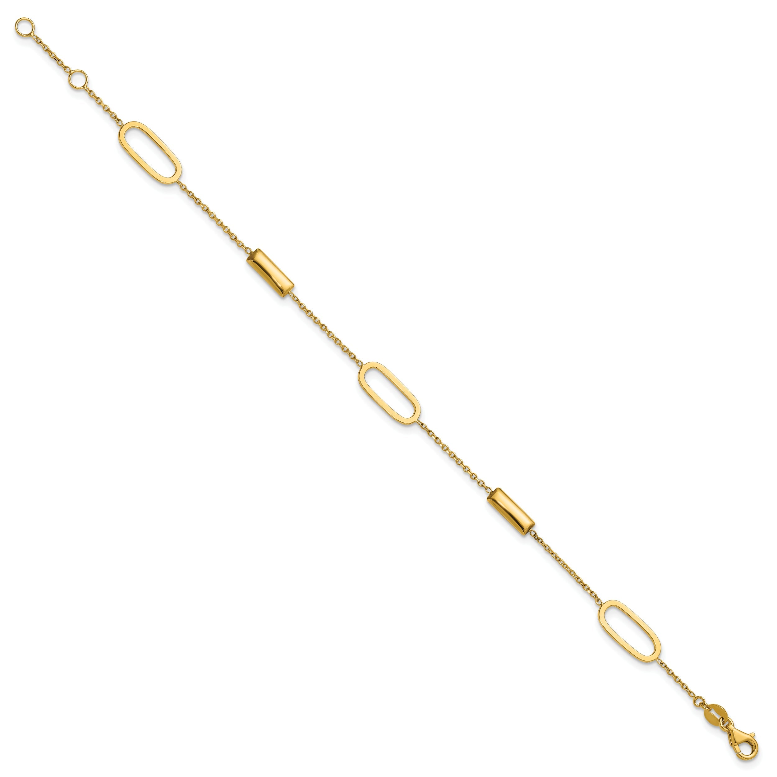 14K Yellow Gold Polished Elongated Oval And Bar W/.5In Ext. Bracelet