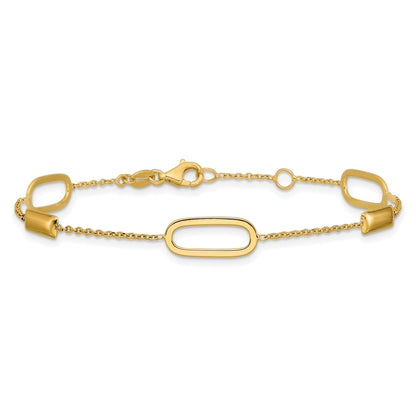 14K Yellow Gold Polished Elongated Oval And Bar W/.5In Ext. Bracelet