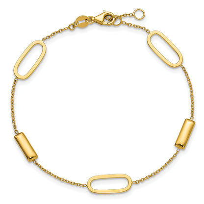14K Yellow Gold Polished Elongated Oval And Bar W/.5In Ext. Bracelet