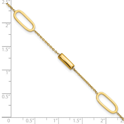 14K Yellow Gold Polished Elongated Oval And Bar W/.5In Ext. Bracelet