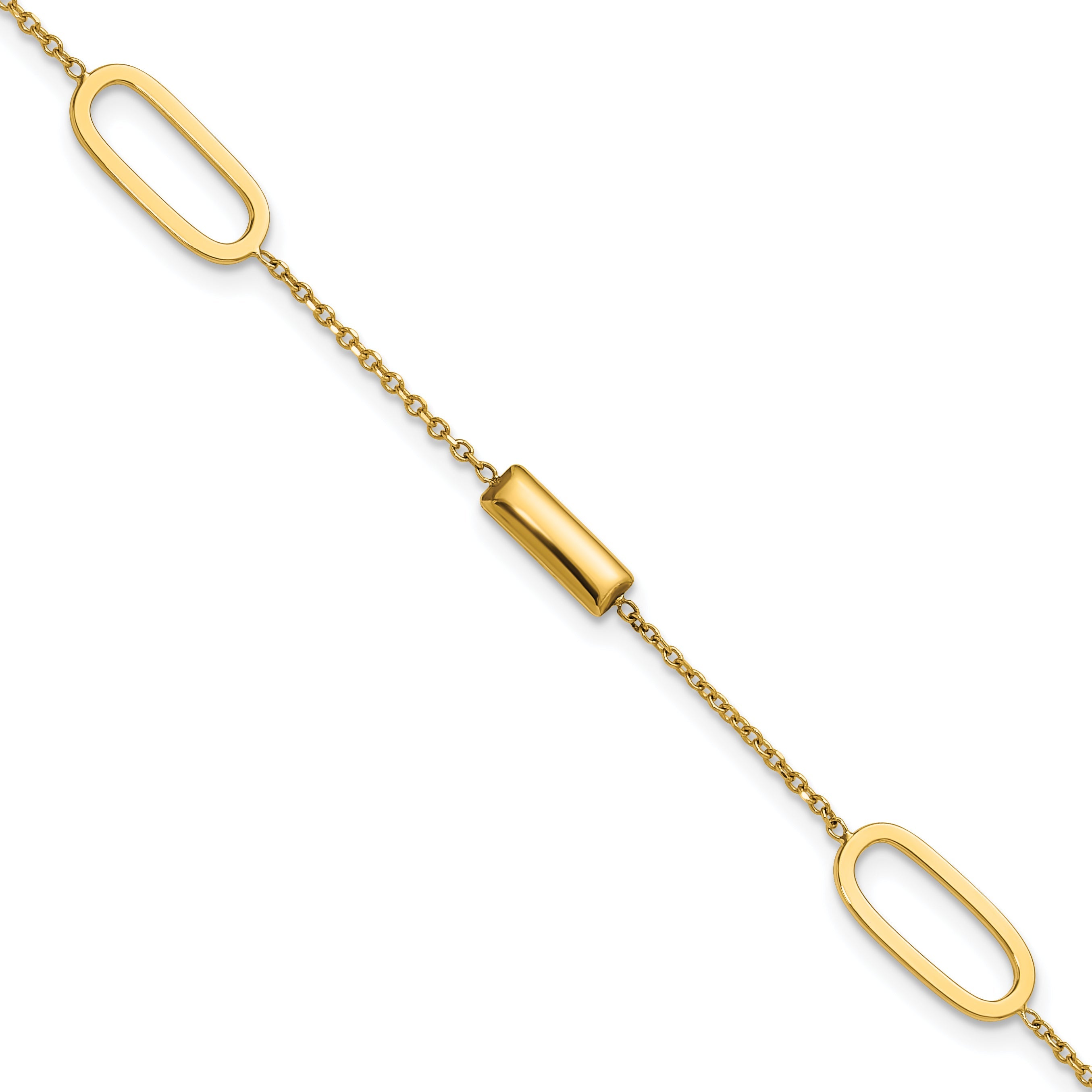 14K Yellow Gold Polished Elongated Oval And Bar W/.5In Ext. Bracelet