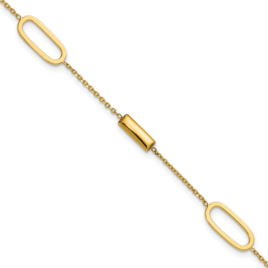 14K Yellow Gold Polished Elongated Oval And Bar W/.5In Ext. Bracelet