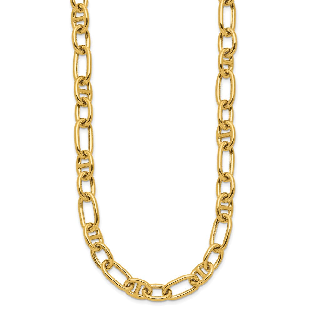 14K Yellow Gold Polished Mixed Oval And Anchor Link Necklace