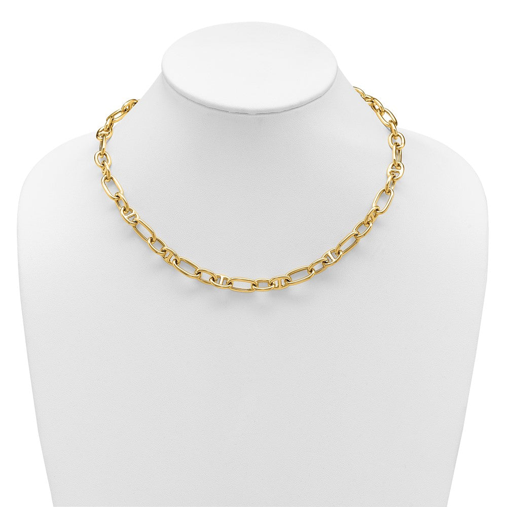 14K Yellow Gold Polished Mixed Oval And Anchor Link Necklace