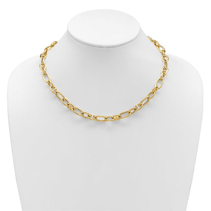 14K Yellow Gold Polished Mixed Oval And Anchor Link Necklace