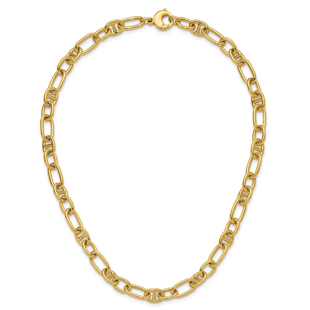 14K Yellow Gold Polished Mixed Oval And Anchor Link Necklace