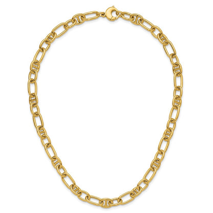 14K Yellow Gold Polished Mixed Oval And Anchor Link Necklace