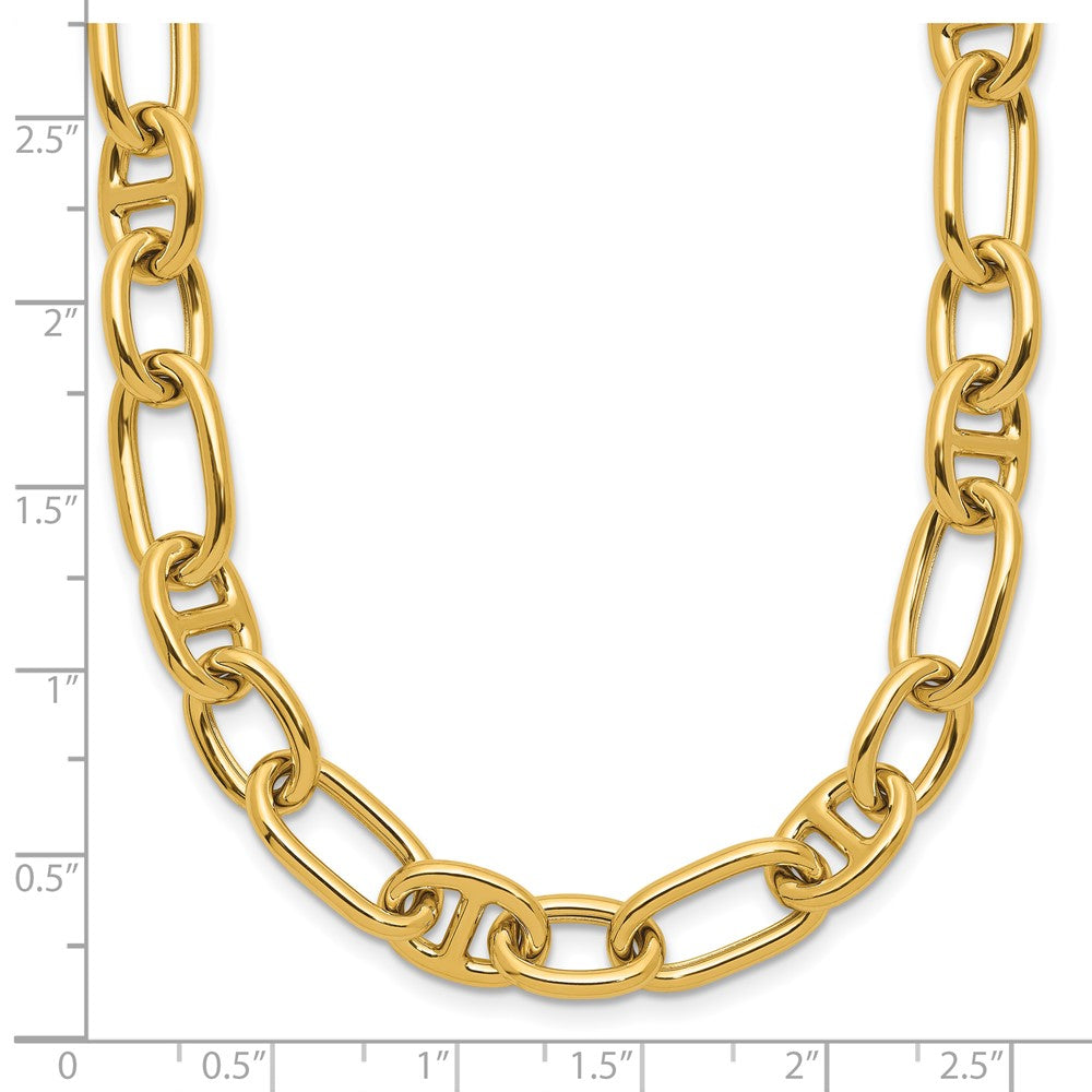 14K Yellow Gold Polished Mixed Oval And Anchor Link Necklace