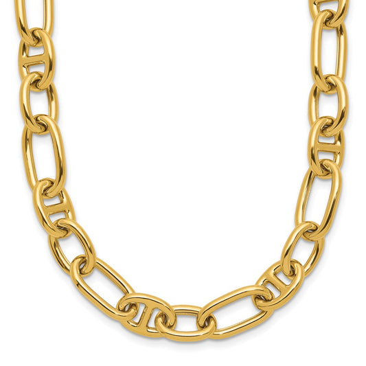 14K Yellow Gold Polished Mixed Oval And Anchor Link Necklace