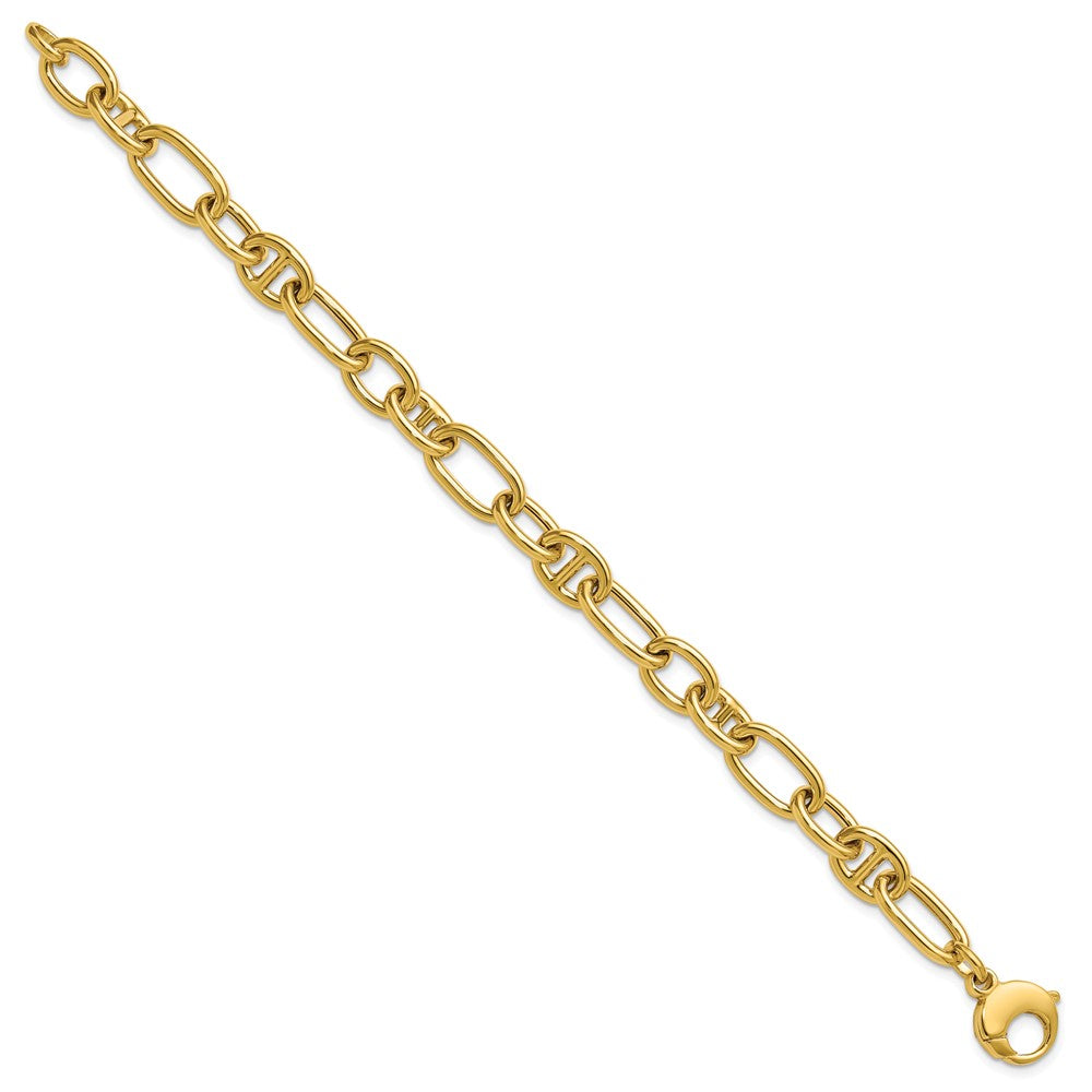 14K Yellow Gold Polished Mixed Oval And Anchor Link Bracelet