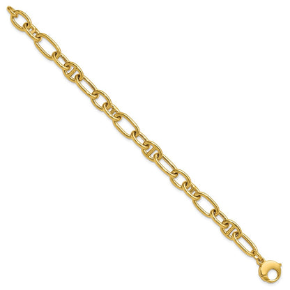 14K Yellow Gold Polished Mixed Oval And Anchor Link Bracelet