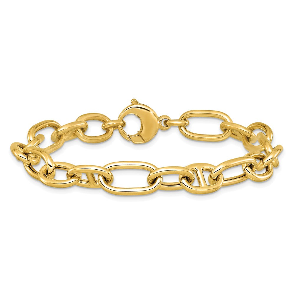 14K Yellow Gold Polished Mixed Oval And Anchor Link Bracelet
