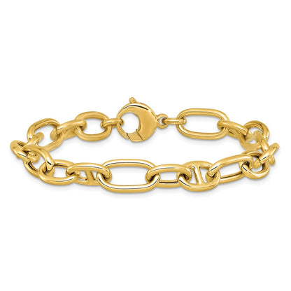 14K Yellow Gold Polished Mixed Oval And Anchor Link Bracelet
