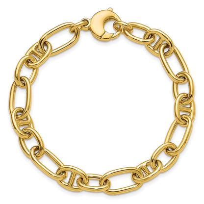 14K Yellow Gold Polished Mixed Oval And Anchor Link Bracelet