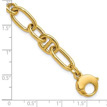 14K Yellow Gold Polished Mixed Oval And Anchor Link Bracelet