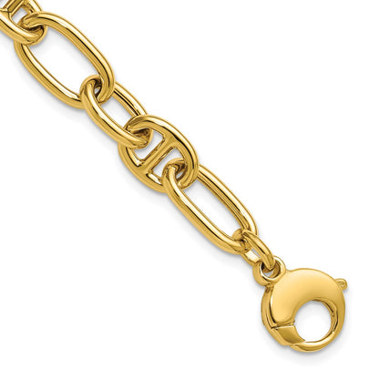 14K Yellow Gold Polished Mixed Oval And Anchor Link Bracelet