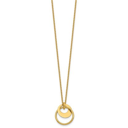 14K Yellow Gold Polished Fancy Double Circle W/ 2In Ext .Necklace