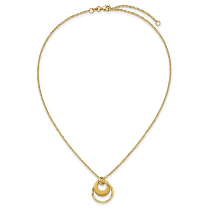 14K Yellow Gold Polished Fancy Double Circle W/ 2In Ext .Necklace