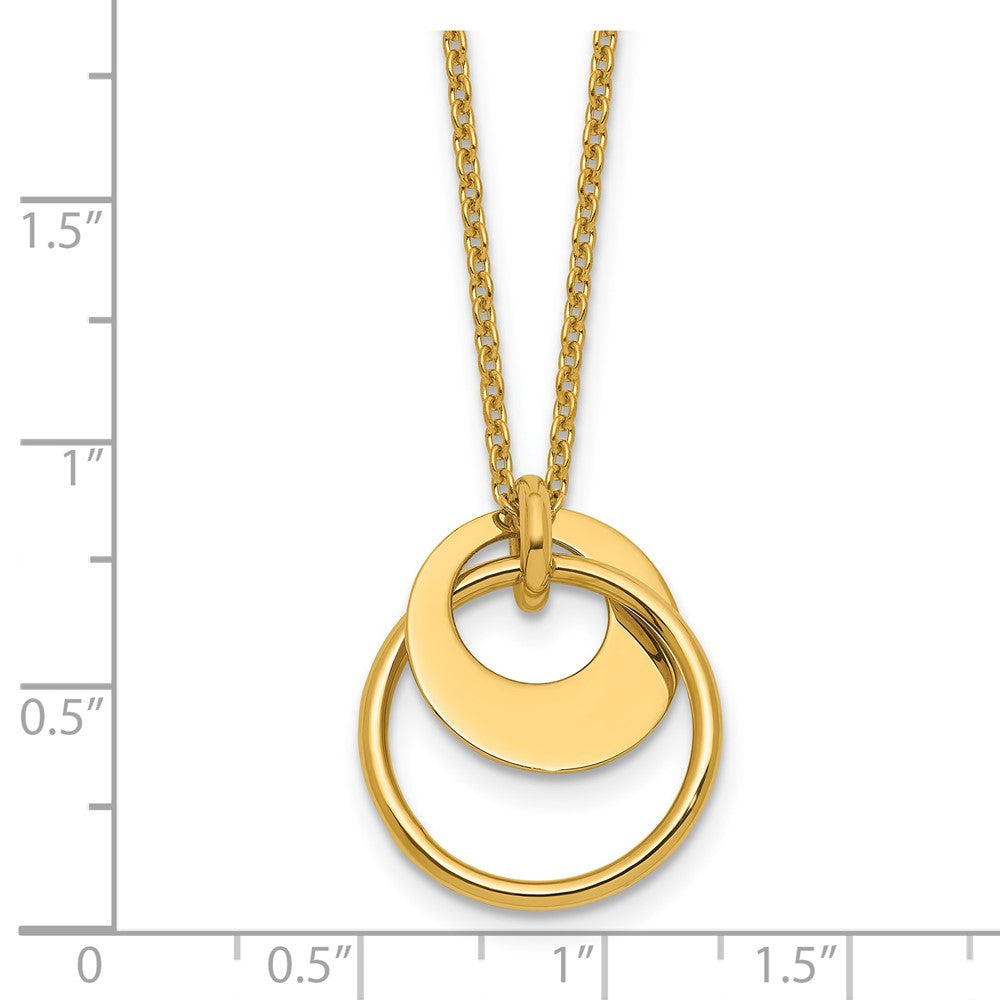 14K Yellow Gold Polished Fancy Double Circle W/ 2In Ext .Necklace