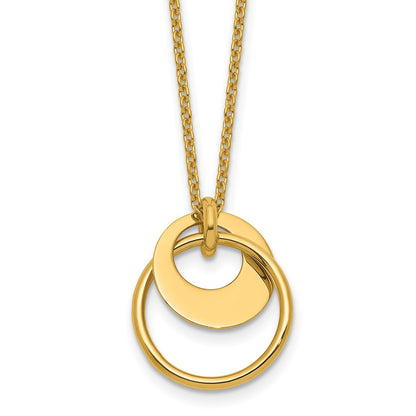 14K Yellow Gold Polished Fancy Double Circle W/ 2In Ext .Necklace