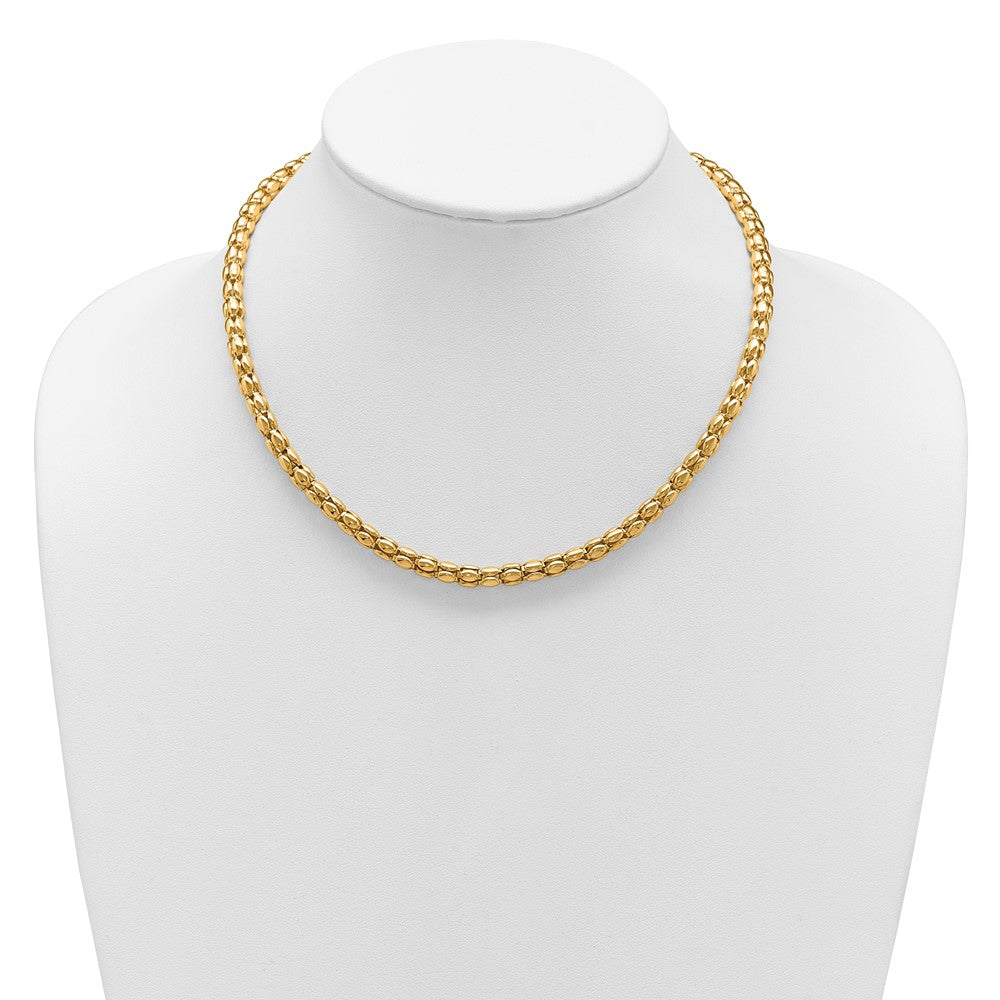 14K Two Tone Polished 5.5mm Popcorn Mesh Necklace