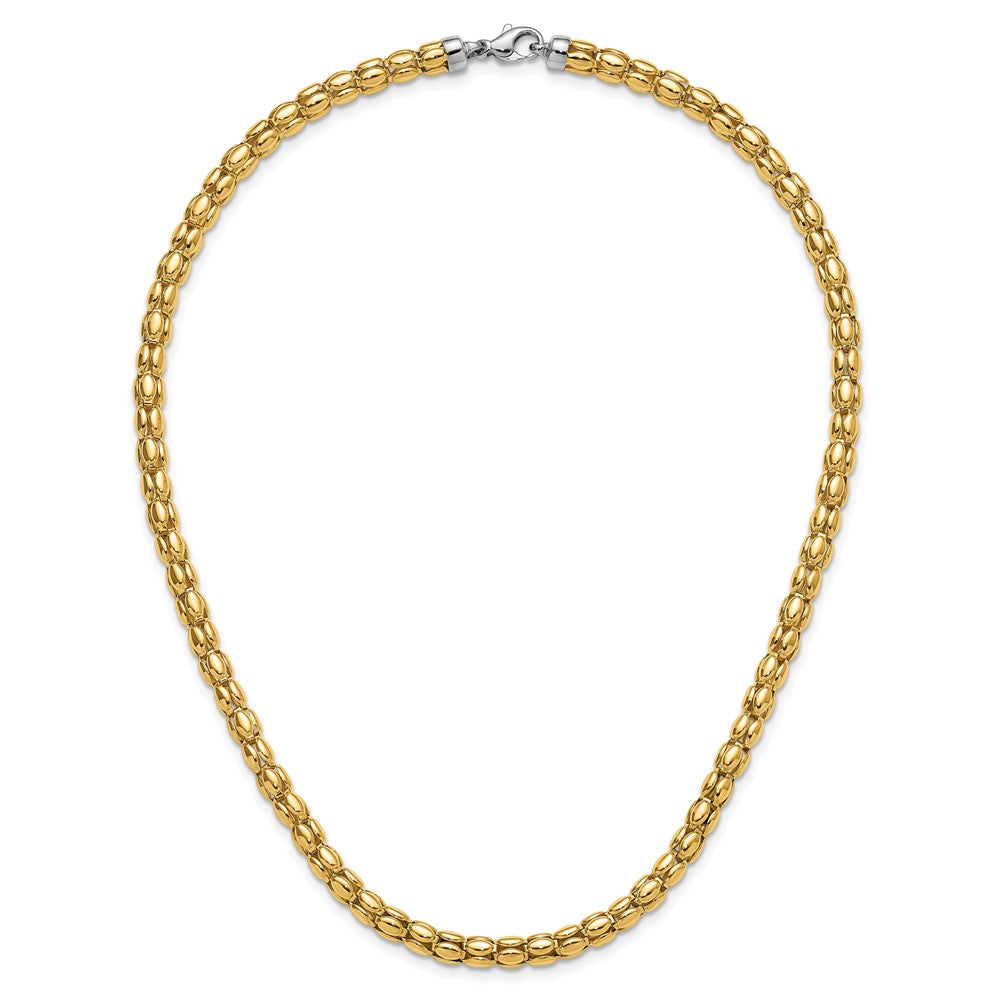 14K Two Tone Polished 5.5mm Popcorn Mesh Necklace